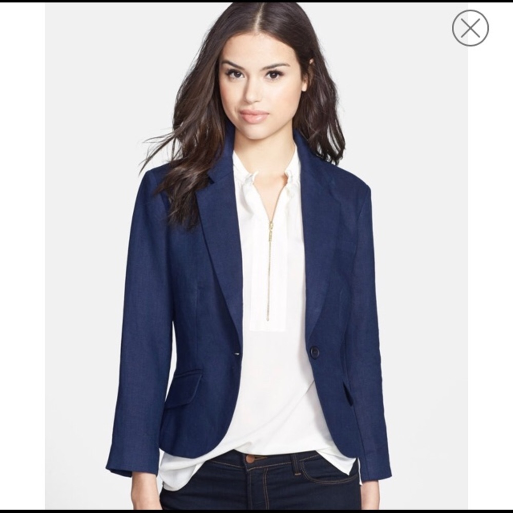 Olivia Moon 3/4 Sleeve Navy Linen Blazer NWOT Sz M